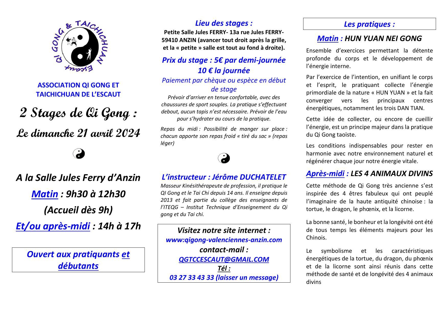 Stage Qi Gong le 21 avril 2024